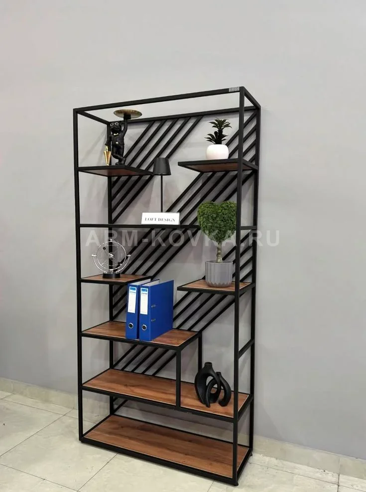 Дизайнерский стеллаж «Геометрия» в стиле LOFT с асимметричными полками