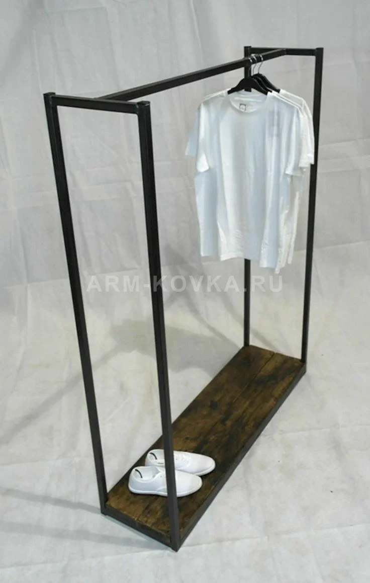 Напольная вешалка-рейл «Стрит-Лофт» с полкой из массива